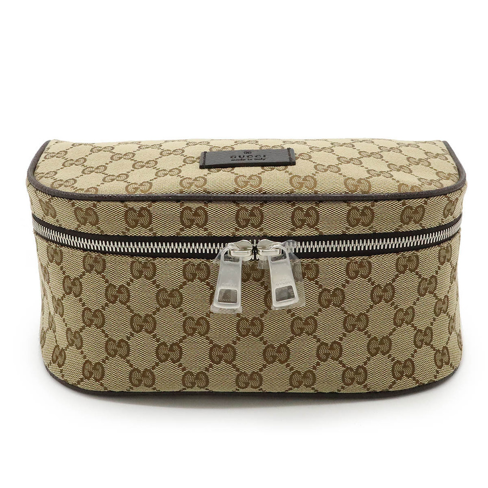 Gucci GG Canvas Body Belt Bag Waist Leather Beige Cream Dark Brown